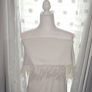 IVORY long Strapless Feather dress